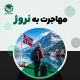 مسافر با چمدان در کنار فیوردهای نروژ برای مهاجرت به نروژ