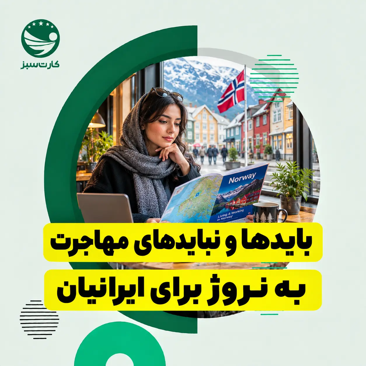 مهاجر ایرانی در حال بررسی راهنمای زندگی در نروژ