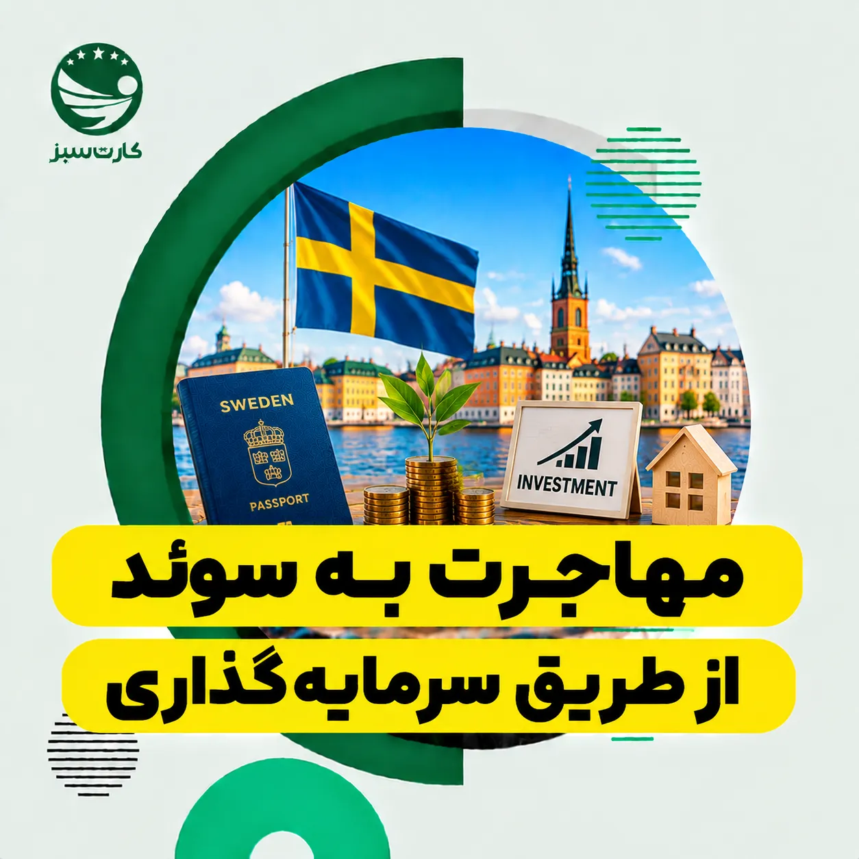 مهاجرت به سوئد چشماندازی از سوئد و پرچم این کشور برای مهاجرت به سوئد از طریق سرمایهگذاری